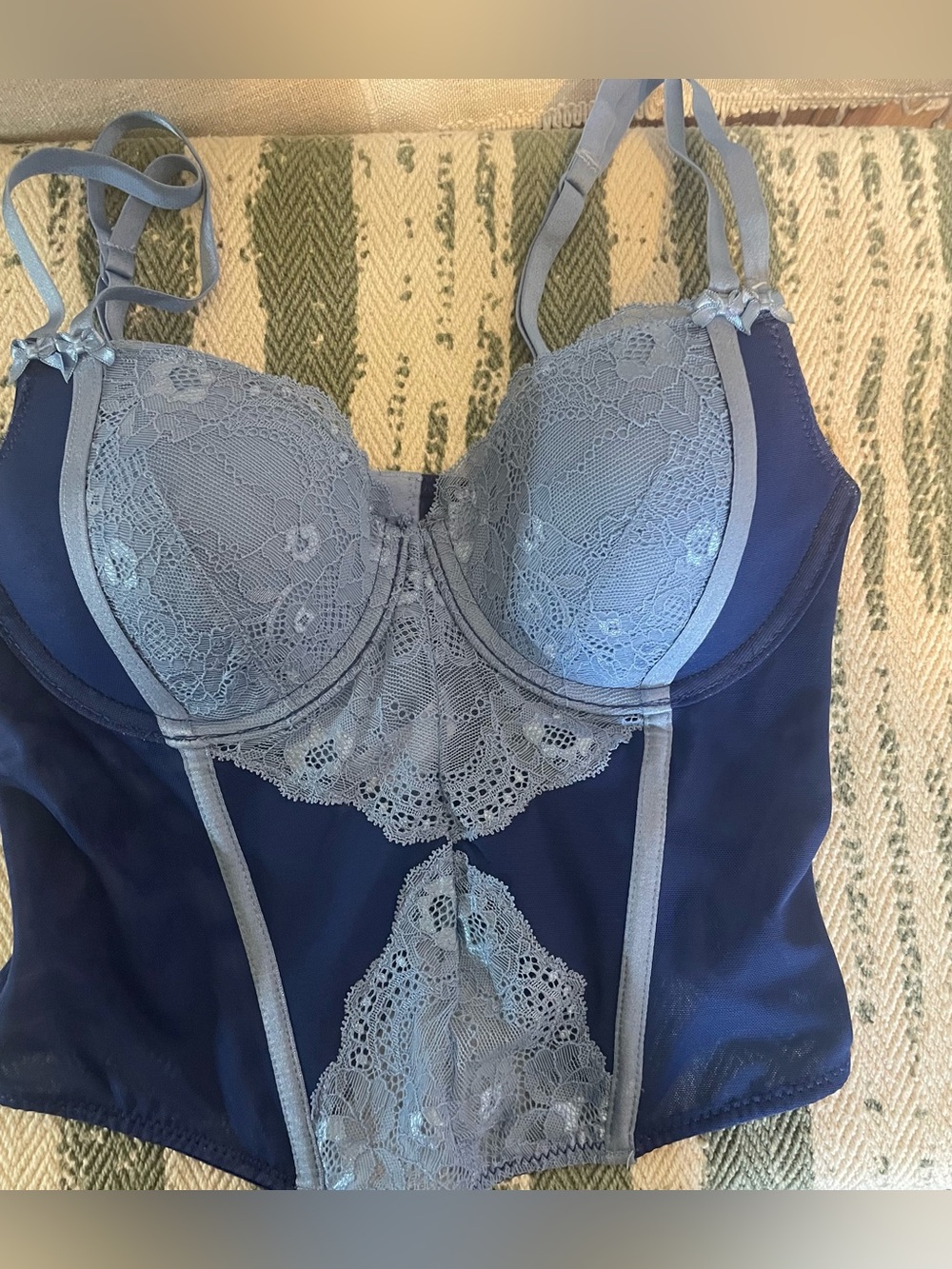 Adored by Me Blue Lace Corset Bustier Lingerie Top. Size small